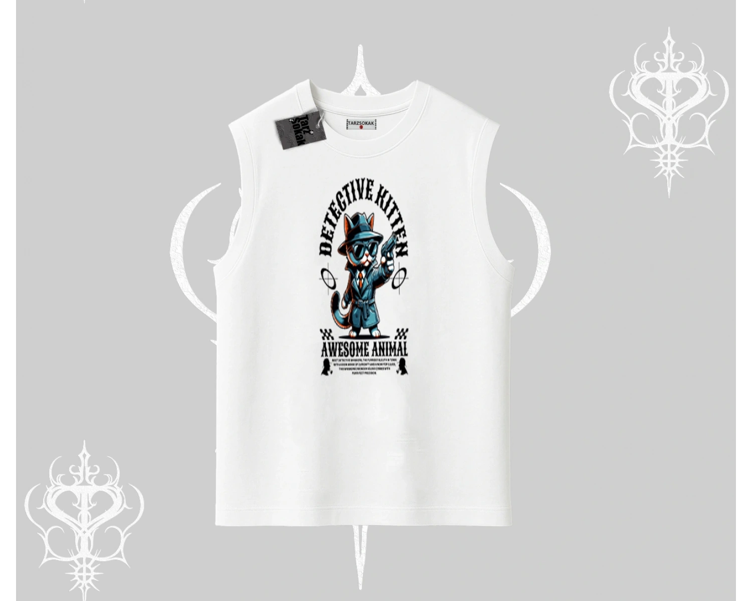 Detective Kitten Kedi Baskılı Kolsuz Tshirt