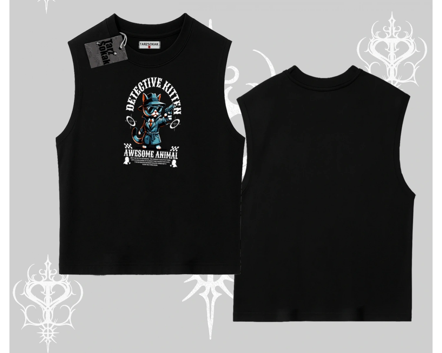 Detective Kitten Kedi Baskılı Kolsuz Tshirt