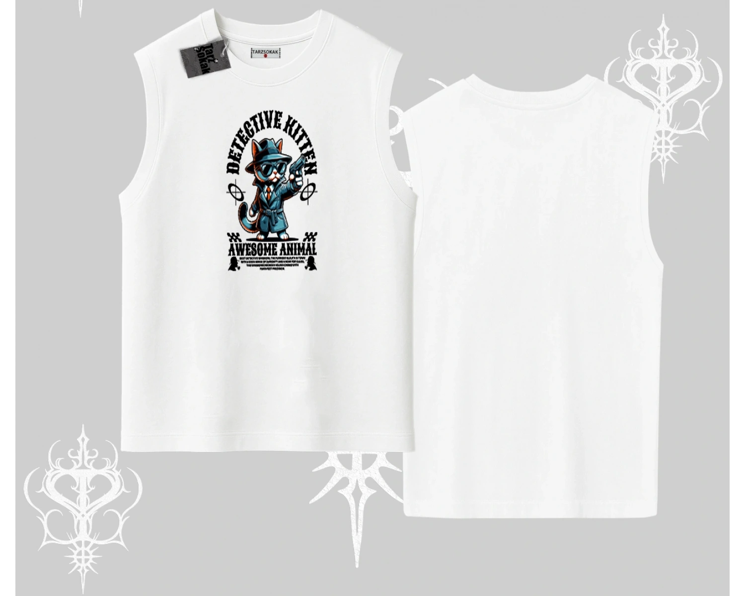 Detective Kitten Kedi Baskılı Kolsuz Tshirt