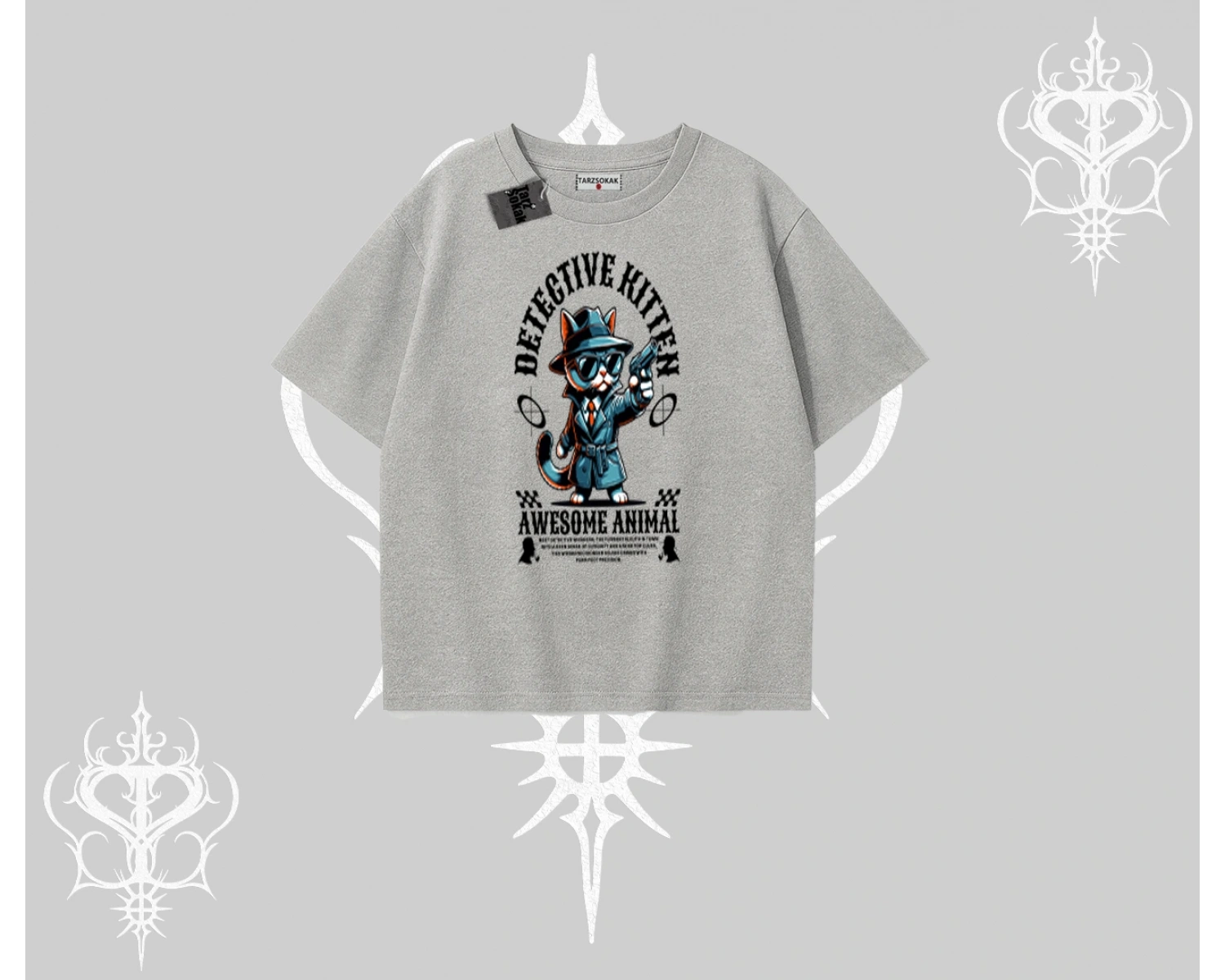 Detective Kitten Kedi Baskılı Oversize Tshirt