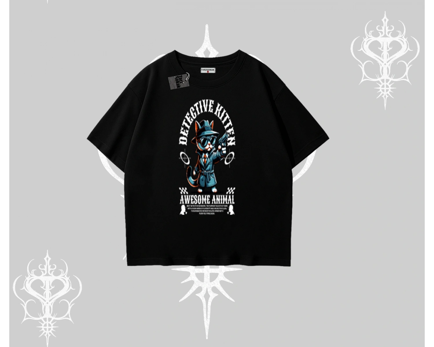 Detective Kitten Kedi Baskılı Oversize Tshirt