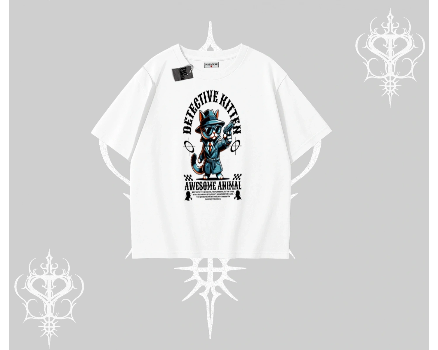 Detective Kitten Kedi Baskılı Oversize Tshirt