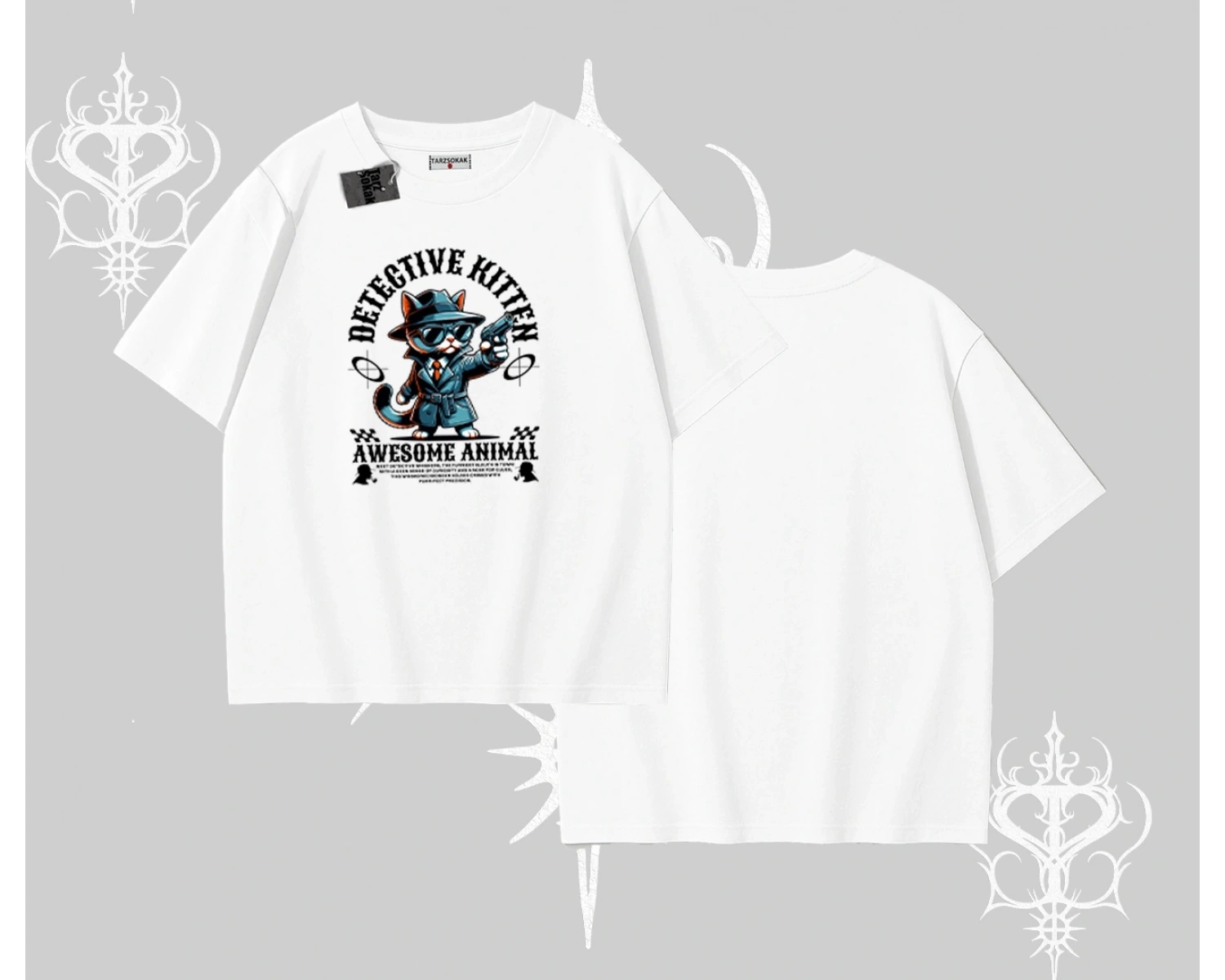 Detective Kitten Kedi Baskılı Oversize Tshirt