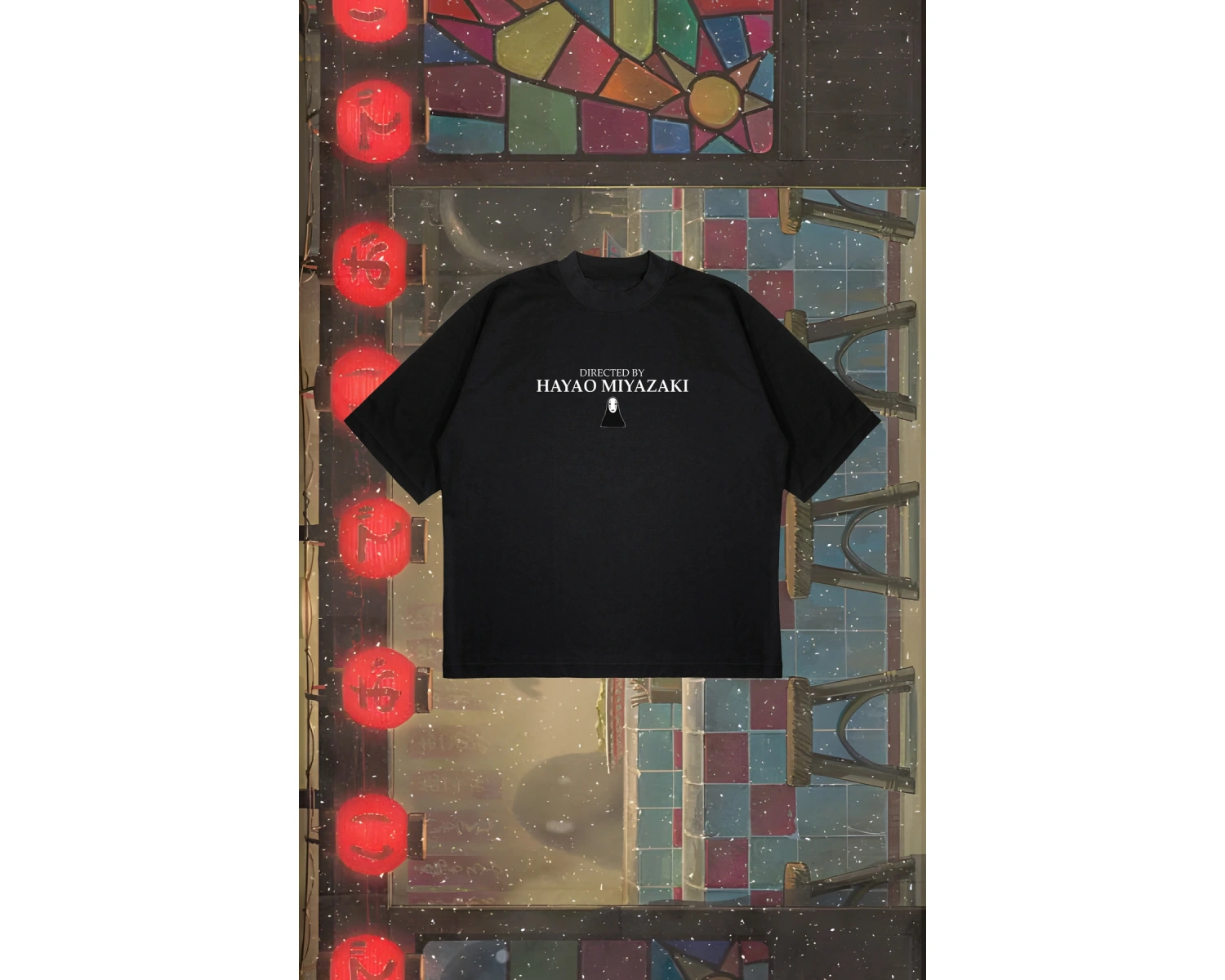 Directed By Hayao Miyazaki Baskılı Oversize Unisex Pamuklu Nefes Alan Kalın Kumaşl