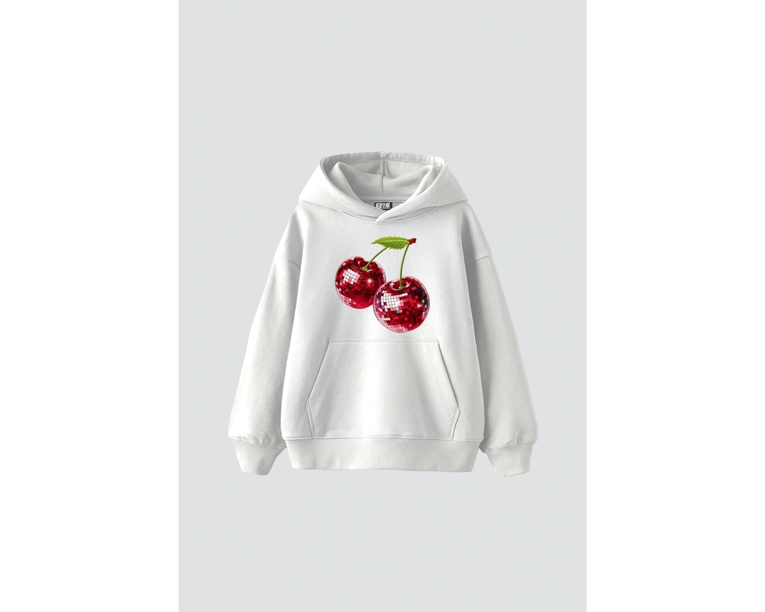 Disco Cherry Baskılı Oversize Unisex Beyaz
