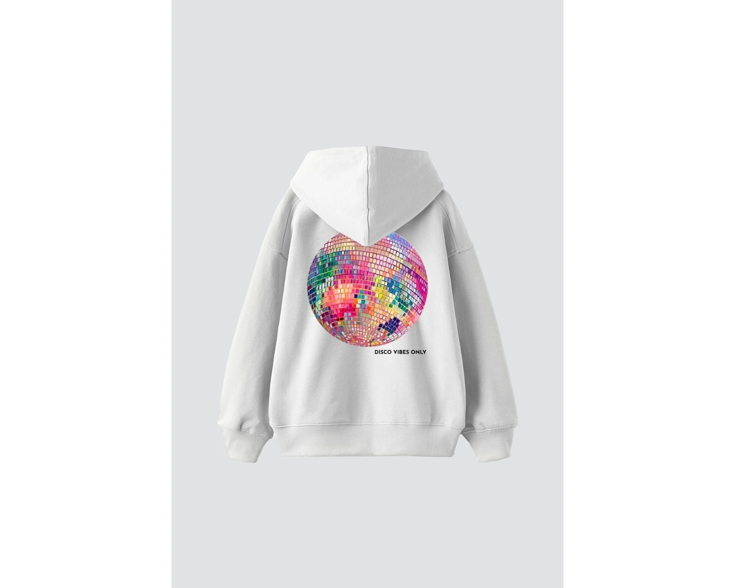 Disco Vibes Only Baskılı Oversize Unisex Beyaz