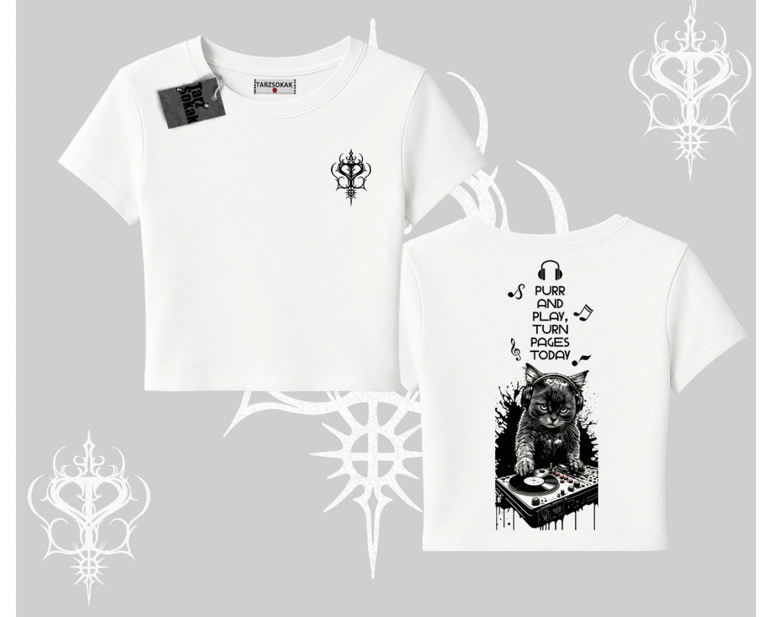 DJ Kedi Baskılı Müzik Temalı Babby Tee Tshirt