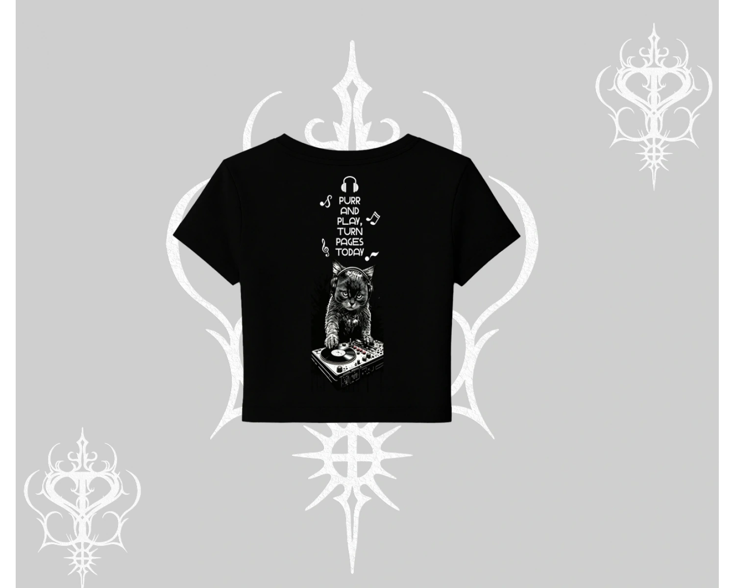 DJ Kedi Baskılı Müzik Temalı Babby Tee Tshirt