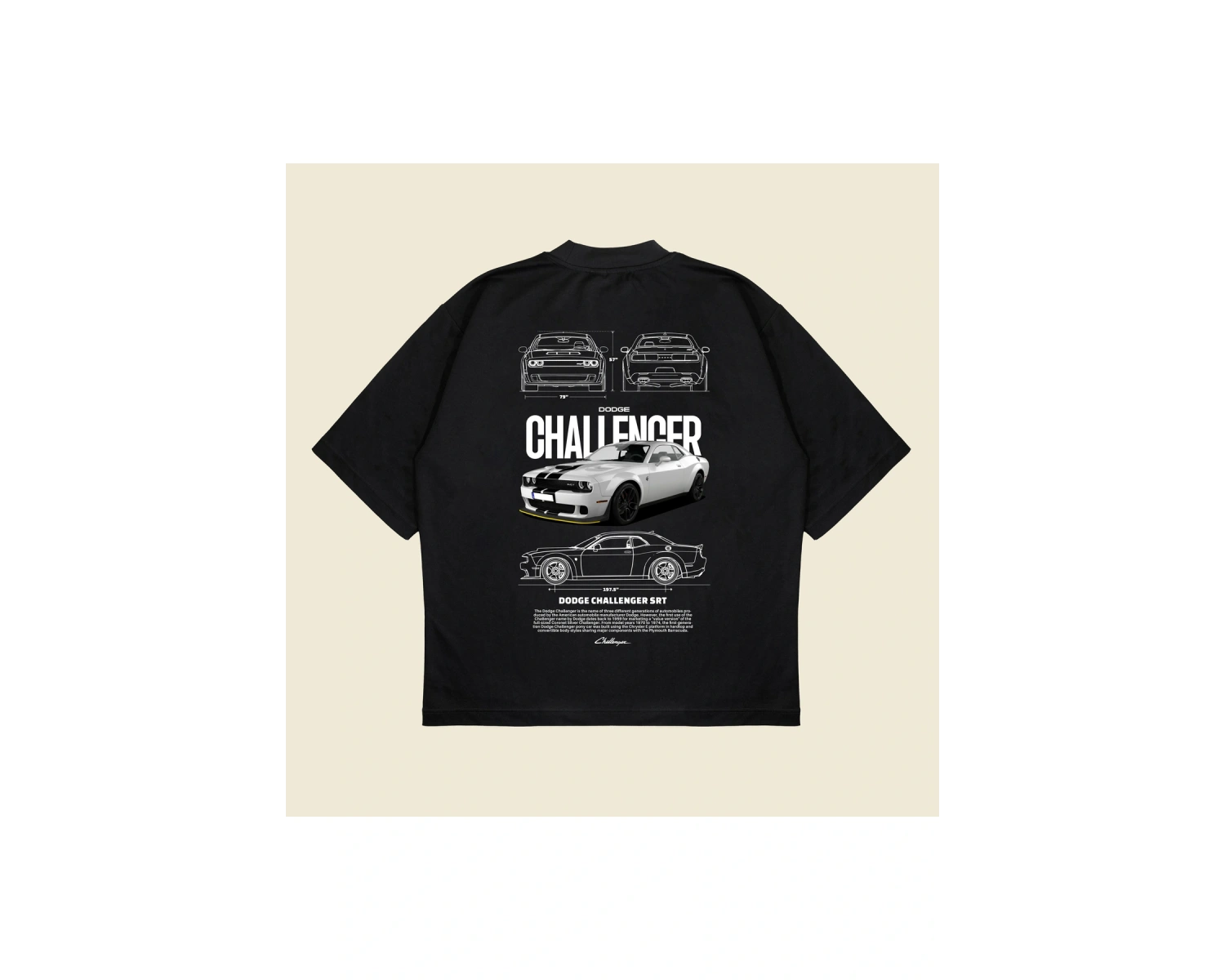Dodge Challenger Baskılı Oversize Unisex Pamuklu Nefes Alan Kalın Kumaşlı