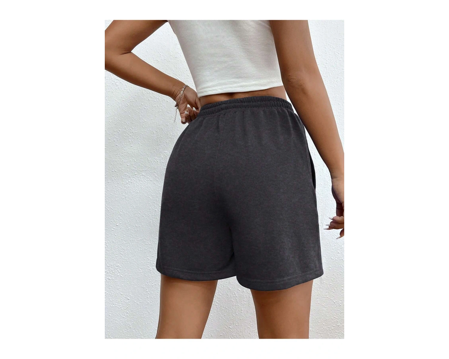 Drawstring Waist Slant Pocket Solid Track Şort