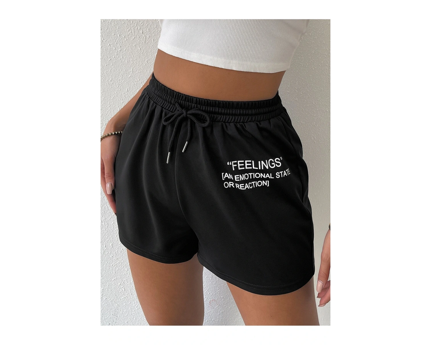 Drawstring Waist Slogan Graphic Track Şort