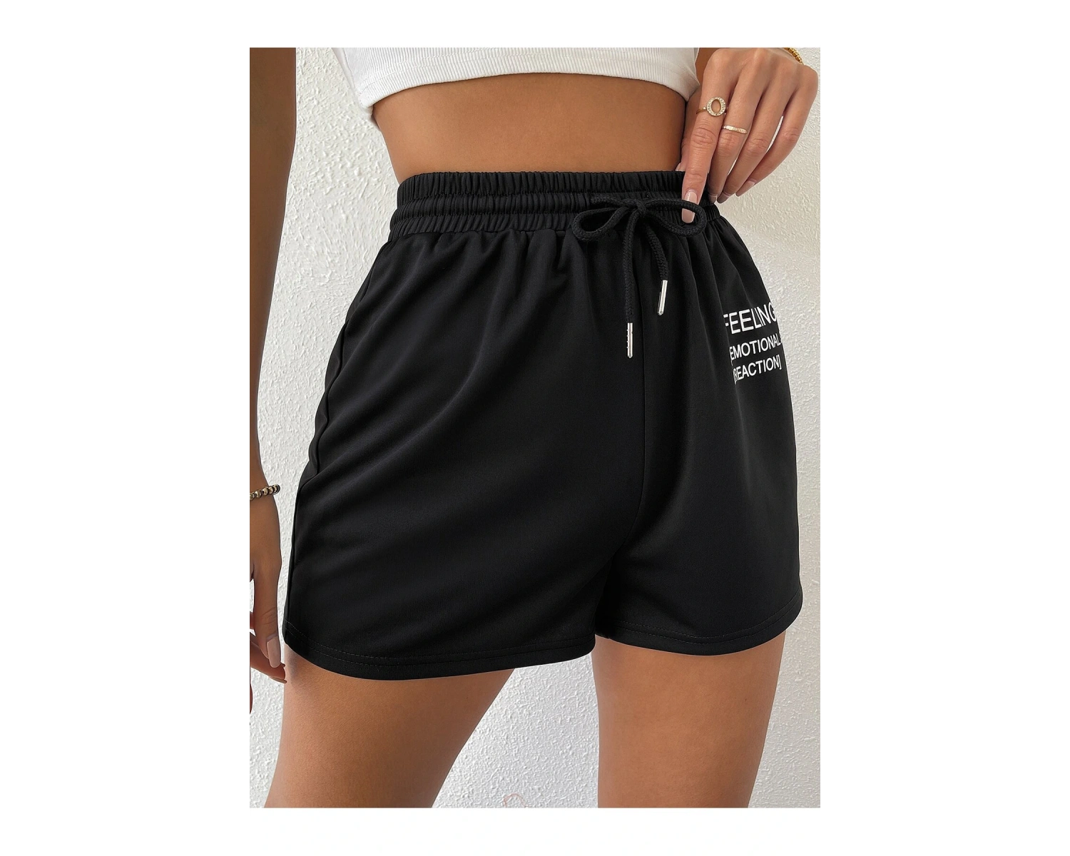 Drawstring Waist Slogan Graphic Track Şort