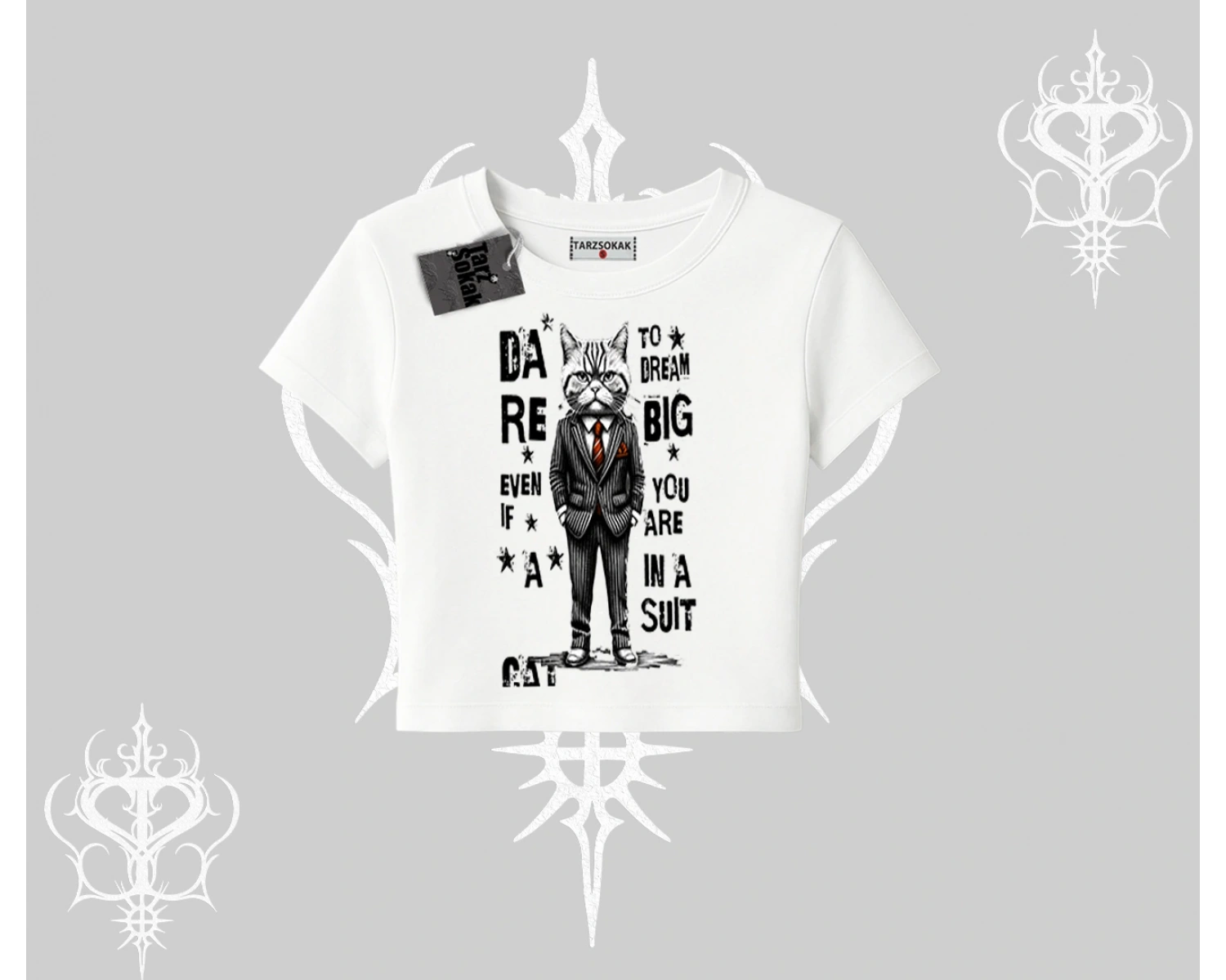 Dream Big Yazılı Takım Elbiseli Kedi Baskılı Babby Tee Tshirt