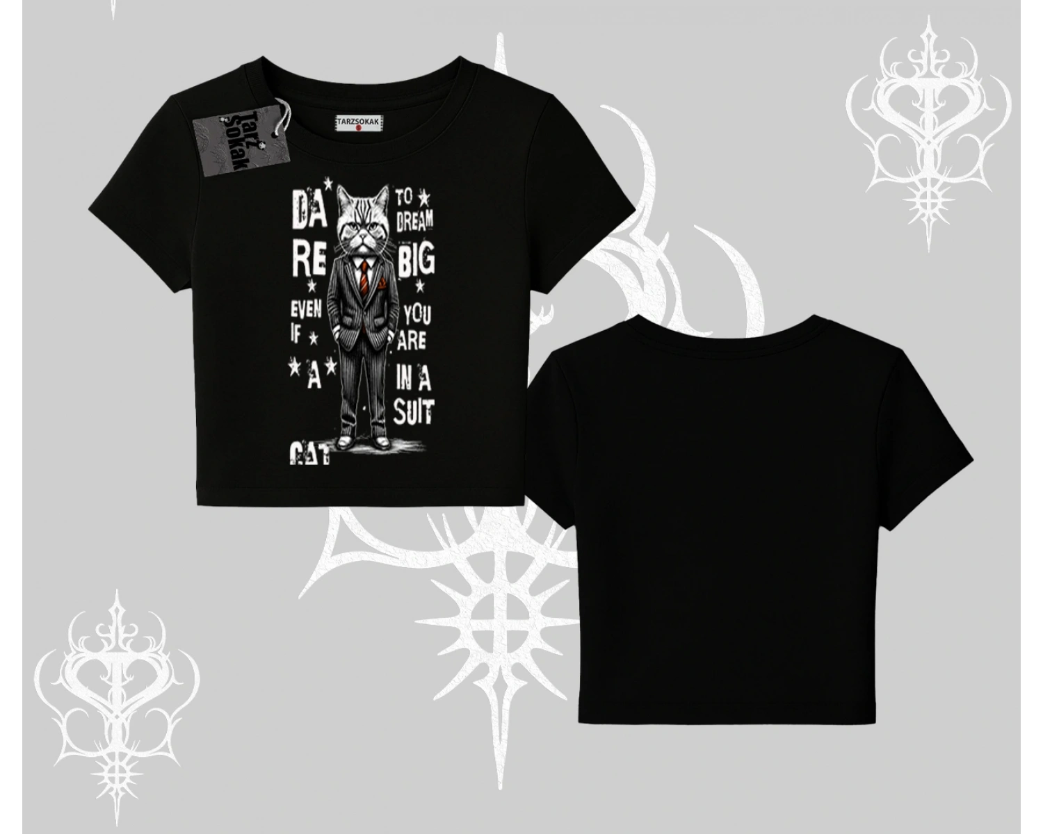 Dream Big Yazılı Takım Elbiseli Kedi Baskılı Babby Tee Tshirt