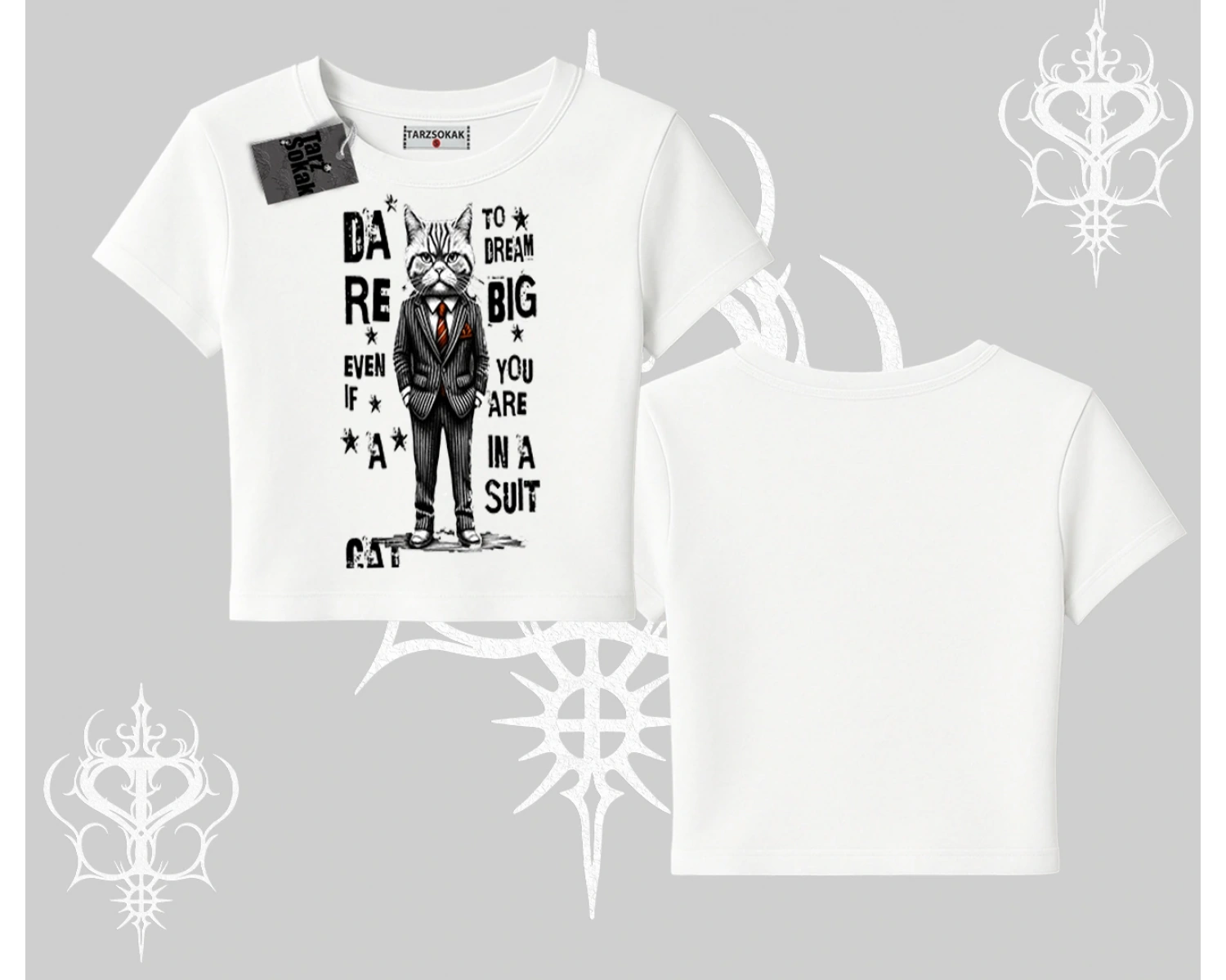 Dream Big Yazılı Takım Elbiseli Kedi Baskılı Babby Tee Tshirt