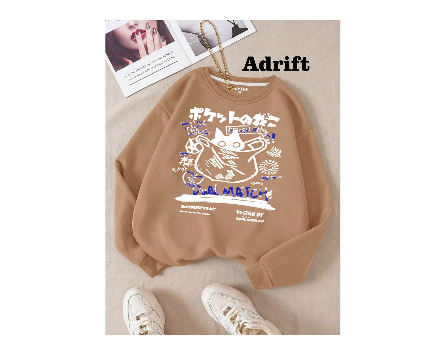 Dual Match Cat Köstebek Sokak Trend Tasarım Harajuku/Gotik Bej