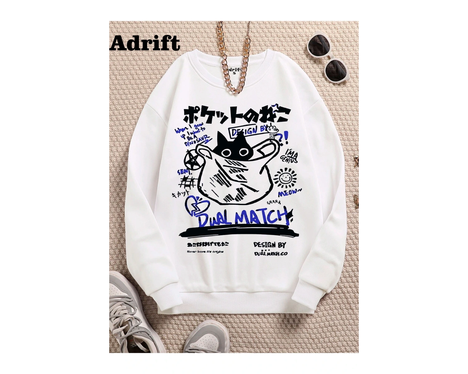 Dual Match Cat Köstebek Sokak Trend Tasarım Harajuku/Gotik Beyaz