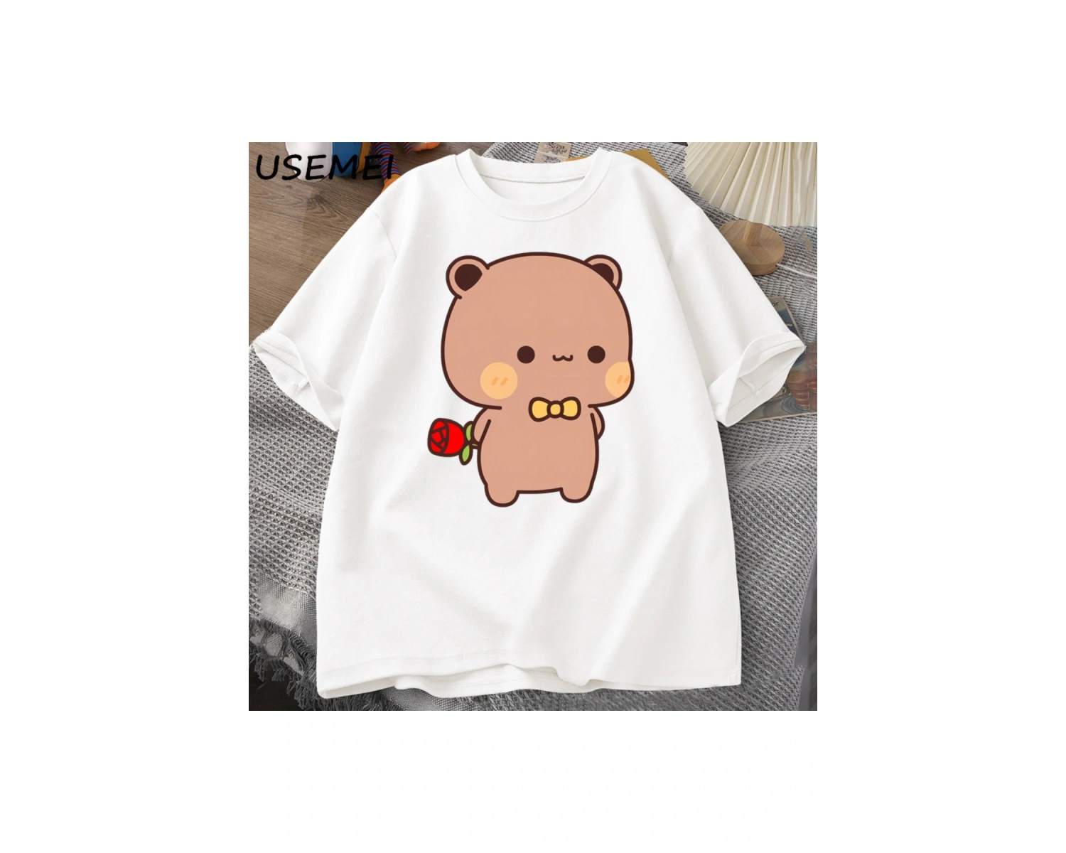DuDu ayı şaşırtıcı Panda BuBu bir çiçek T-shirt ile komik sevimli Buu Duu grafik T Shirt kadı 2871