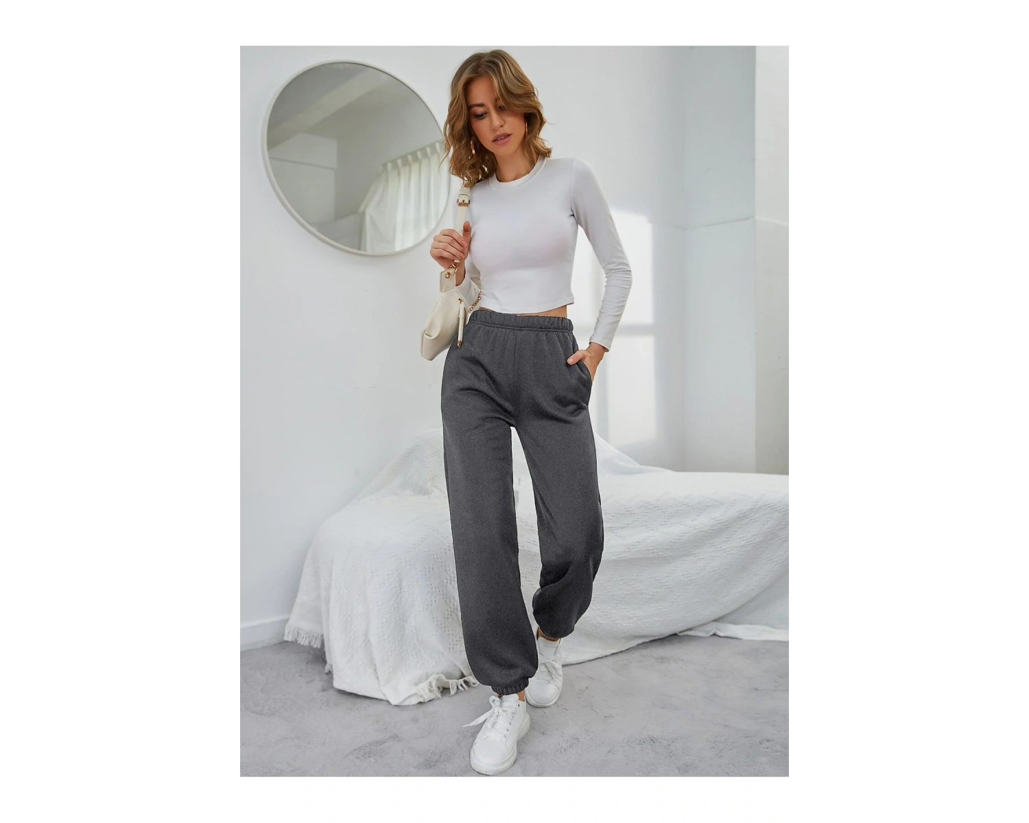 Düz Elastik Bel Eğimli Cepli Eşofman Altı