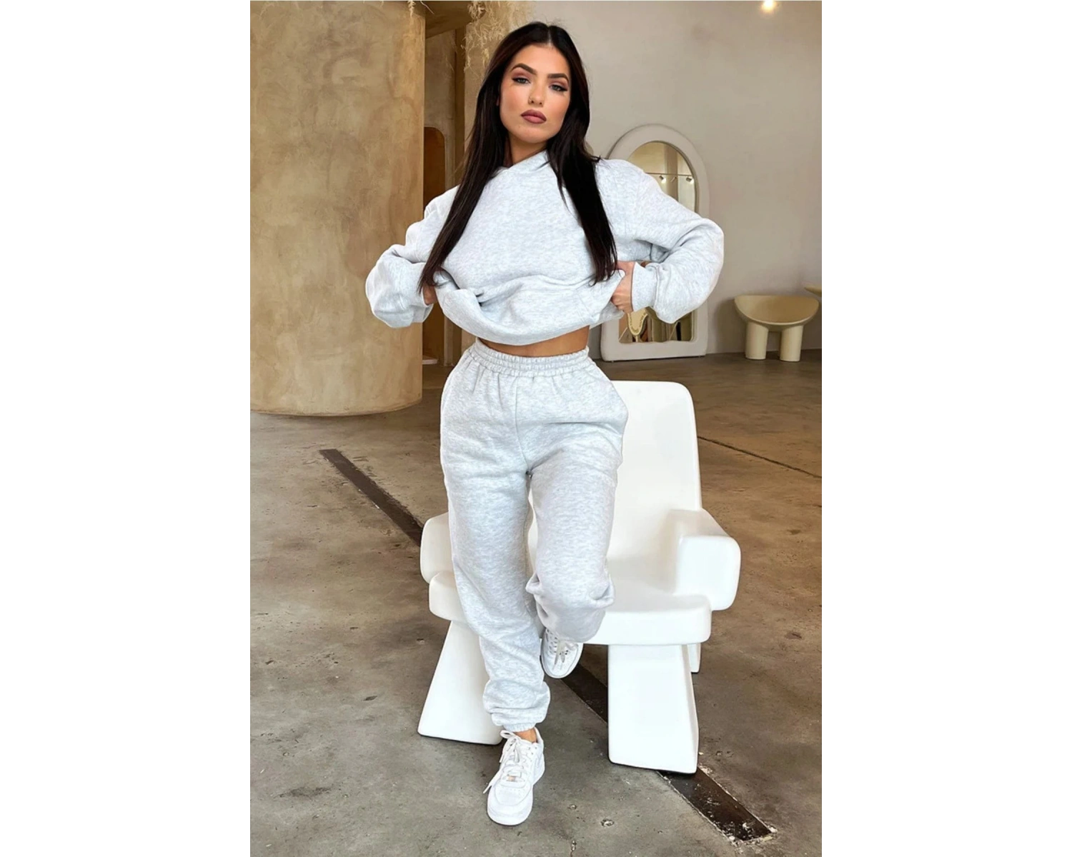 Düz Gri Dijital Baskılı Kışlık Unisex Eşofman Takımı