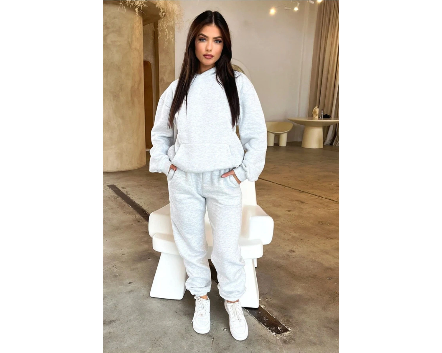 Düz Gri Dijital Baskılı Kışlık Unisex Eşofman Takımı