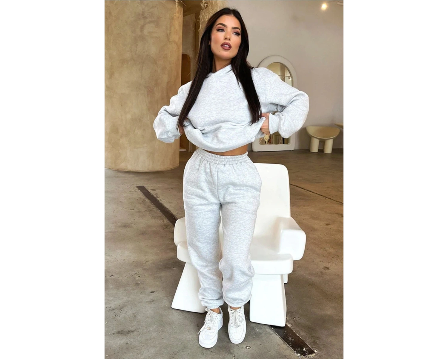 Düz Gri Dijital Baskılı Kışlık Unisex Eşofman Takımı