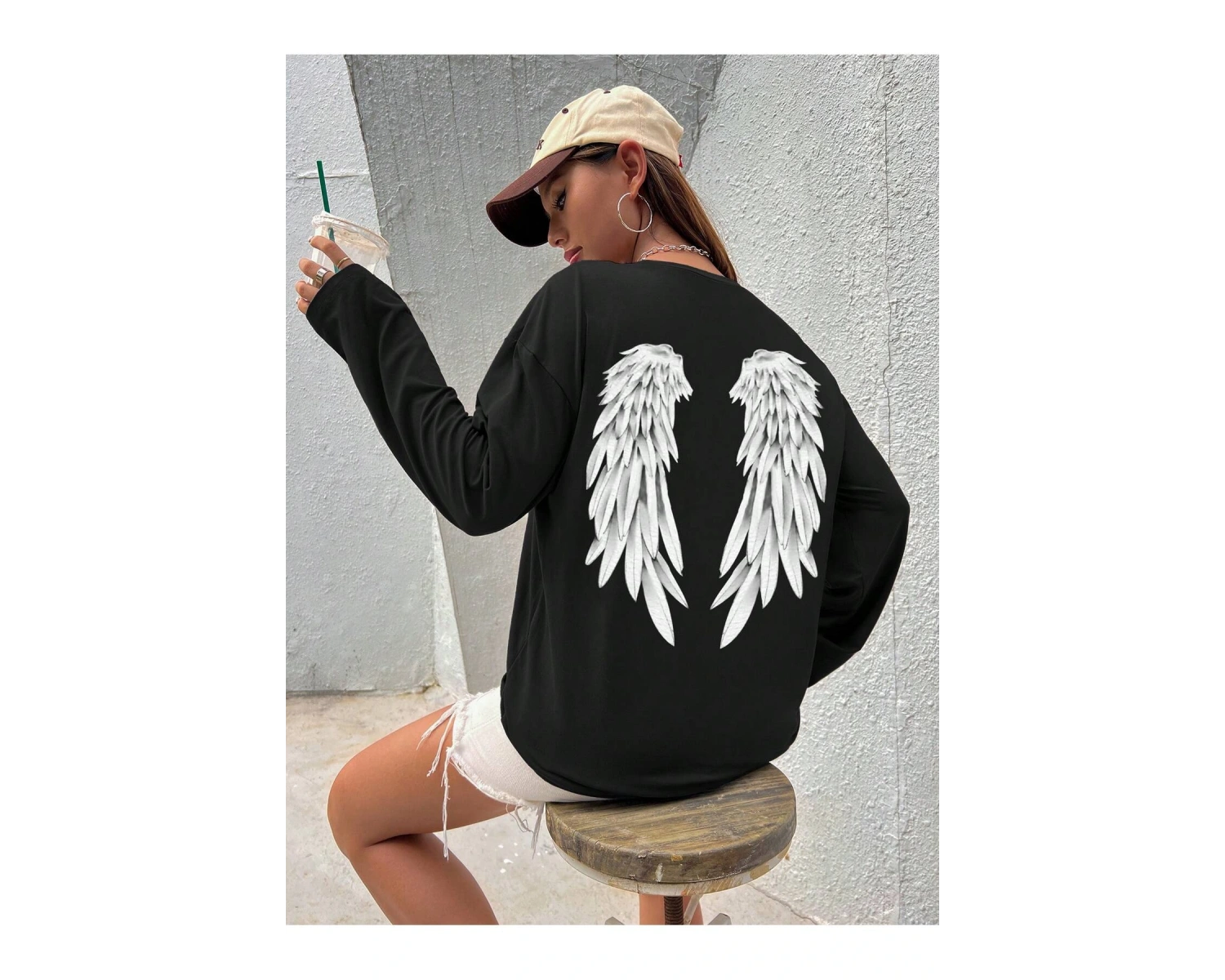 Eduely Sloganlı ve İskelet Grafikli Düşük Omuzlu Tişört