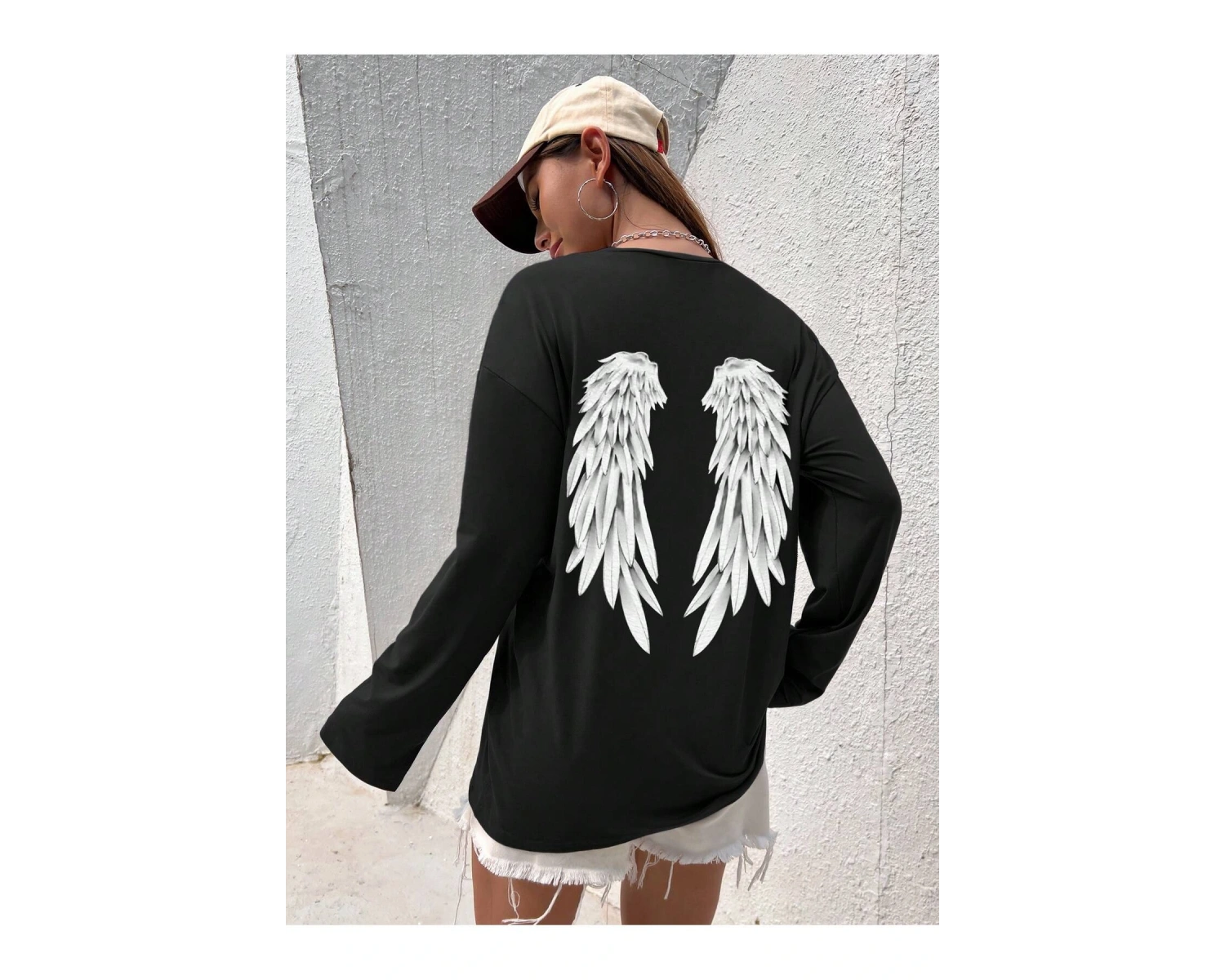 Eduely Sloganlı ve İskelet Grafikli Düşük Omuzlu Tişört