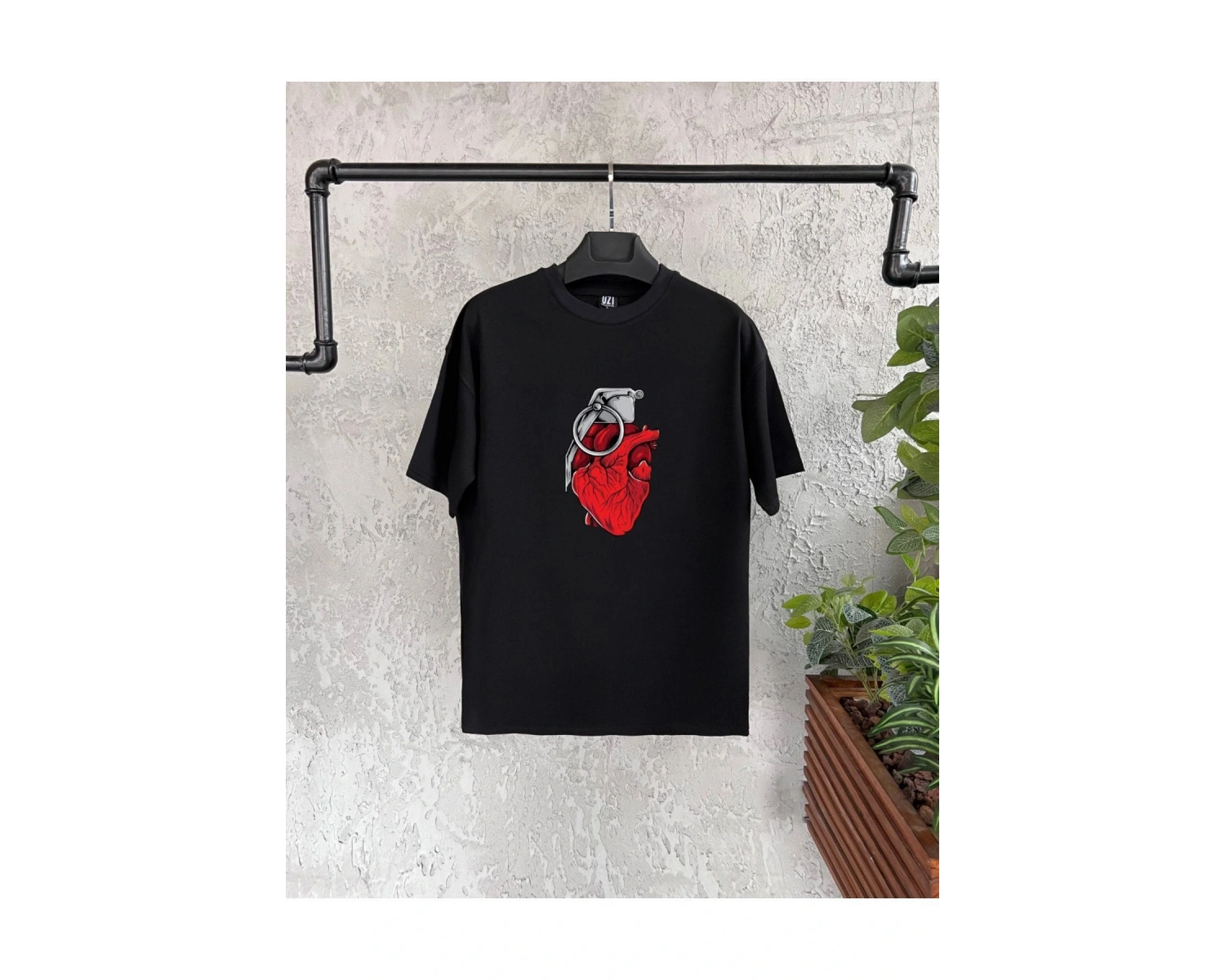 El Bombalı Kalp Baskılı Siyah Erkek