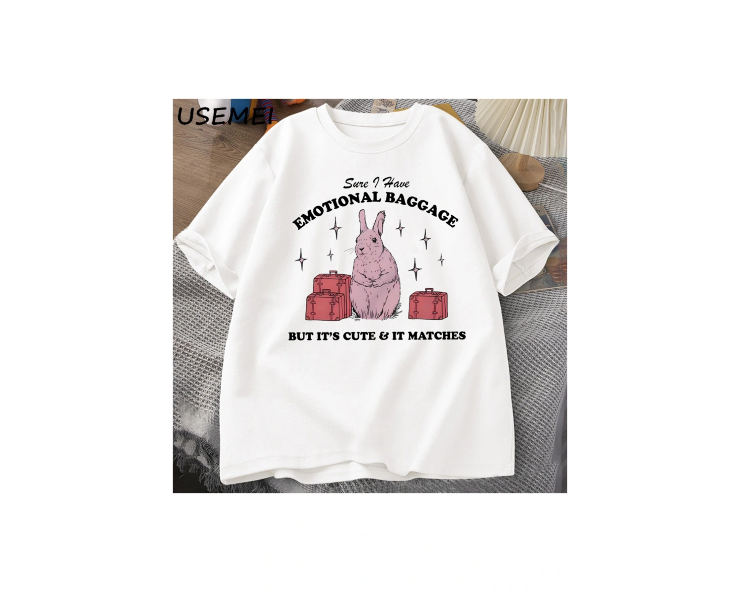 Emin ben duygusal bagaj komik T Shirt kadın erkek Vintage tavşan Teeyaz k 2836
