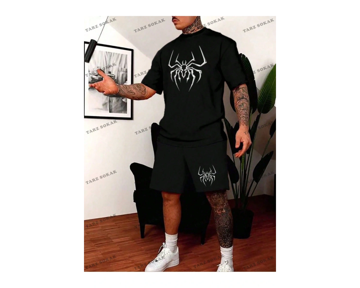 EMRG Erkek Karikatür Baskılı Kısa Kollu Tişört Ve Şort Takım