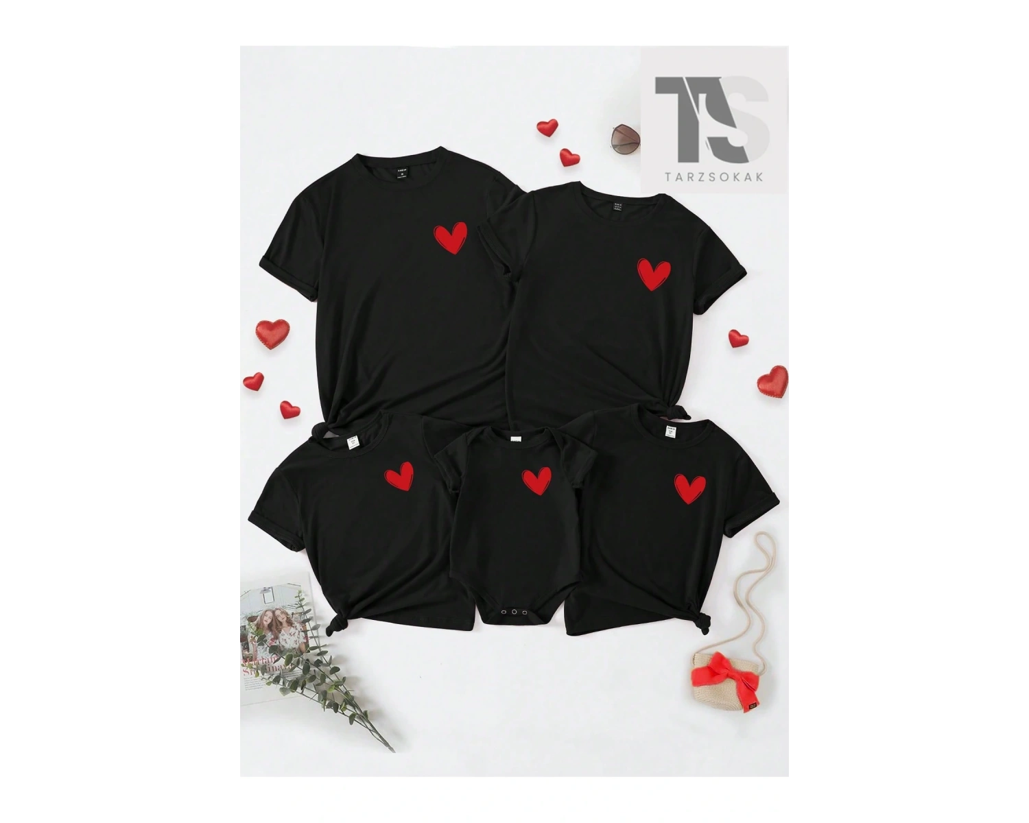 Erkek Aşk Kalp Baskılı Yuvarlak Yaka Kısa Kollu Tişört