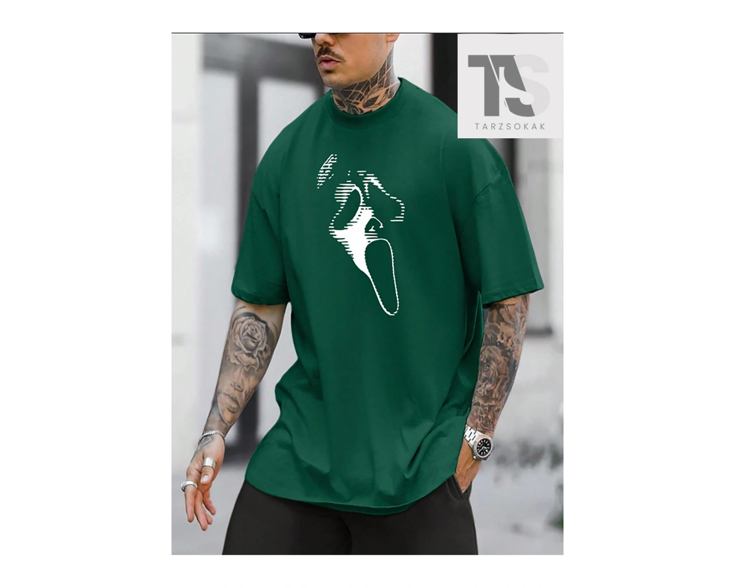 Erkek Ayı ve Mektup Baskı Yuvarlak Yaka Kısa Kollu Tişört