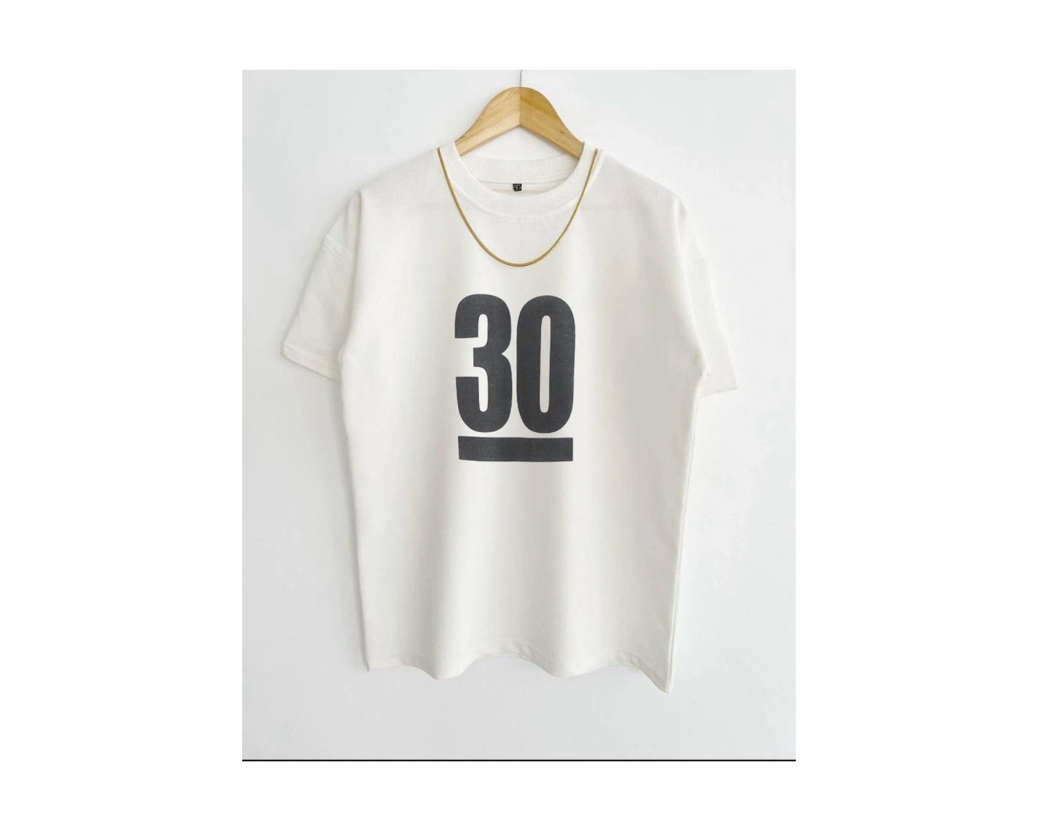 Erkek Beyaz 30 Baskılı Oversize Bisiklet Yaka Kısa Kollu T-shirt