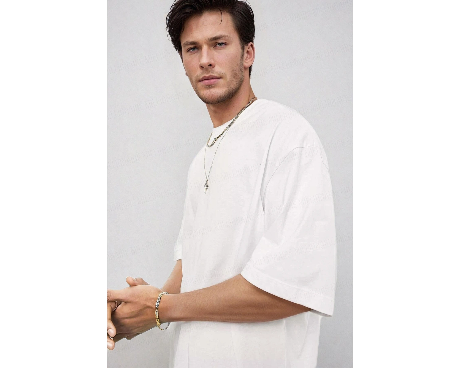 Erkek Beyaz Basic Düz Baskısız Oversize Salas Boyfriend