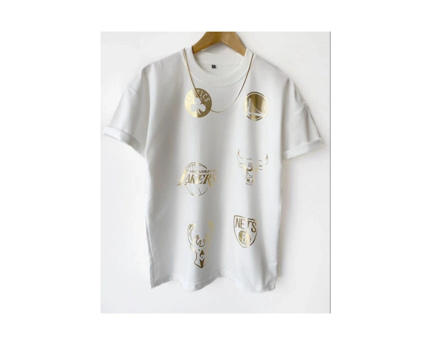Erkek Beyaz Basketbol Tasarım Baskılı Oversize Bisiklet Yaka T-shirt