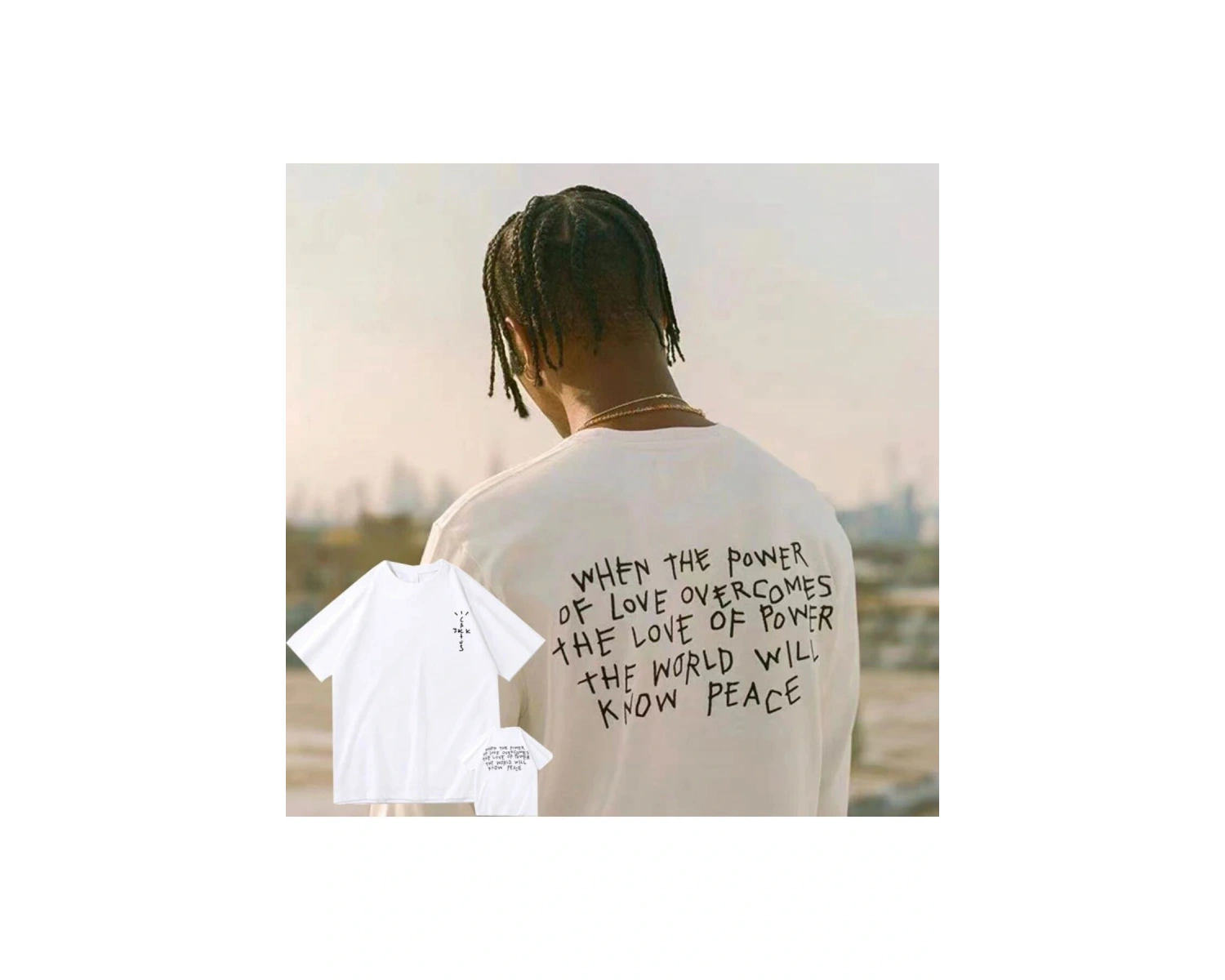 Erkek Beyaz Cactus Jack Baskılı Oversize Bisiklet Yaka Tshirt