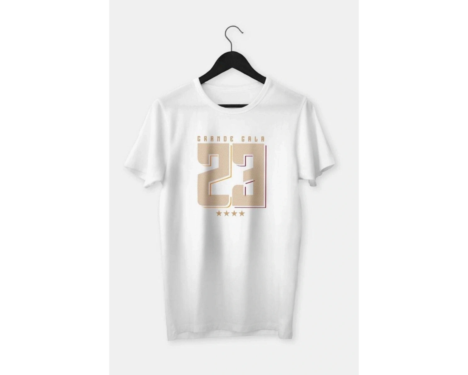 Erkek Beyaz Grande Gala 23 Baskılı Oversize Bisiklet Yaka Tshirt