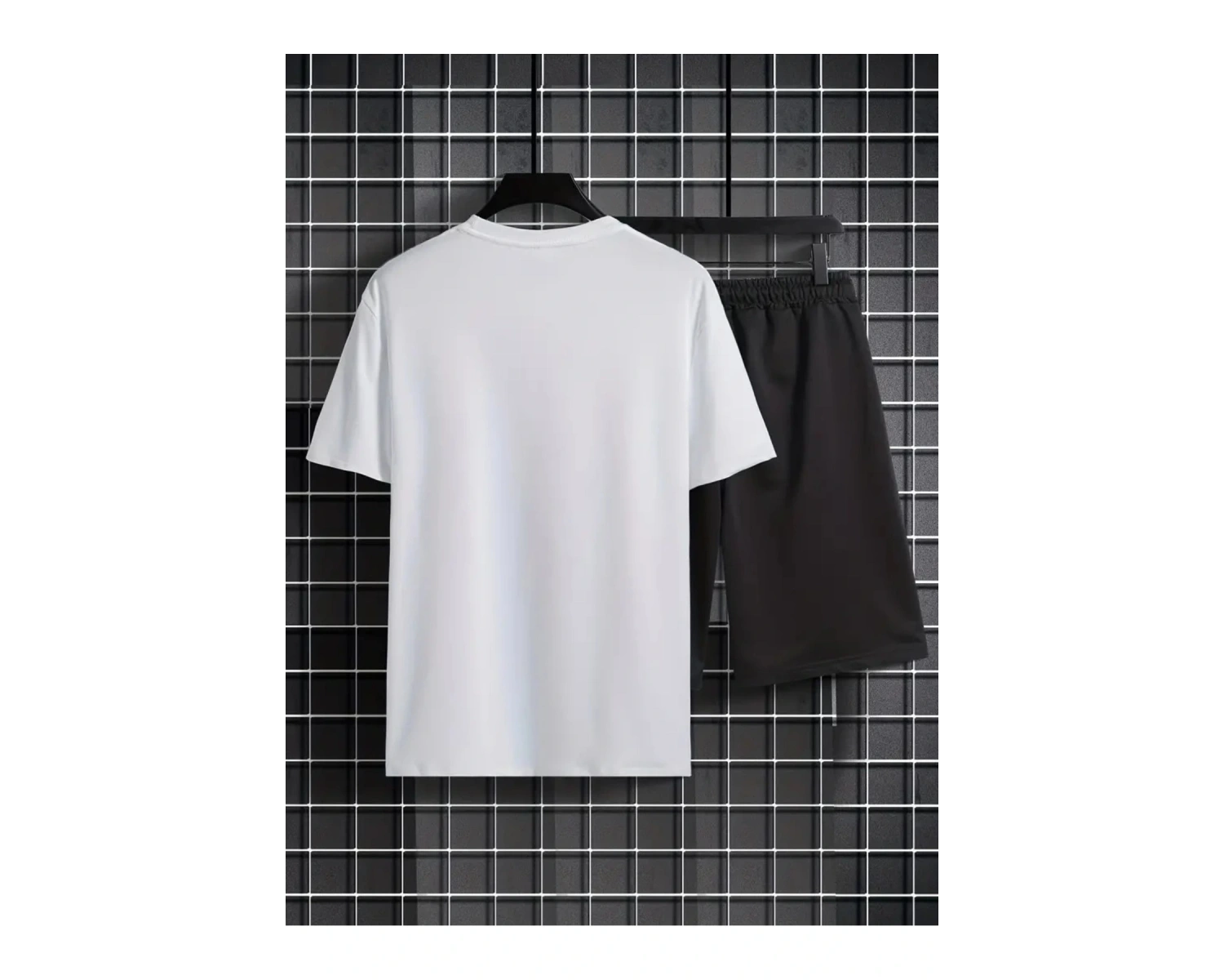 Erkek BeyazLos Angeles Baskılı Basic Oversize T-Shirt- Şort Takım strup0000000000015