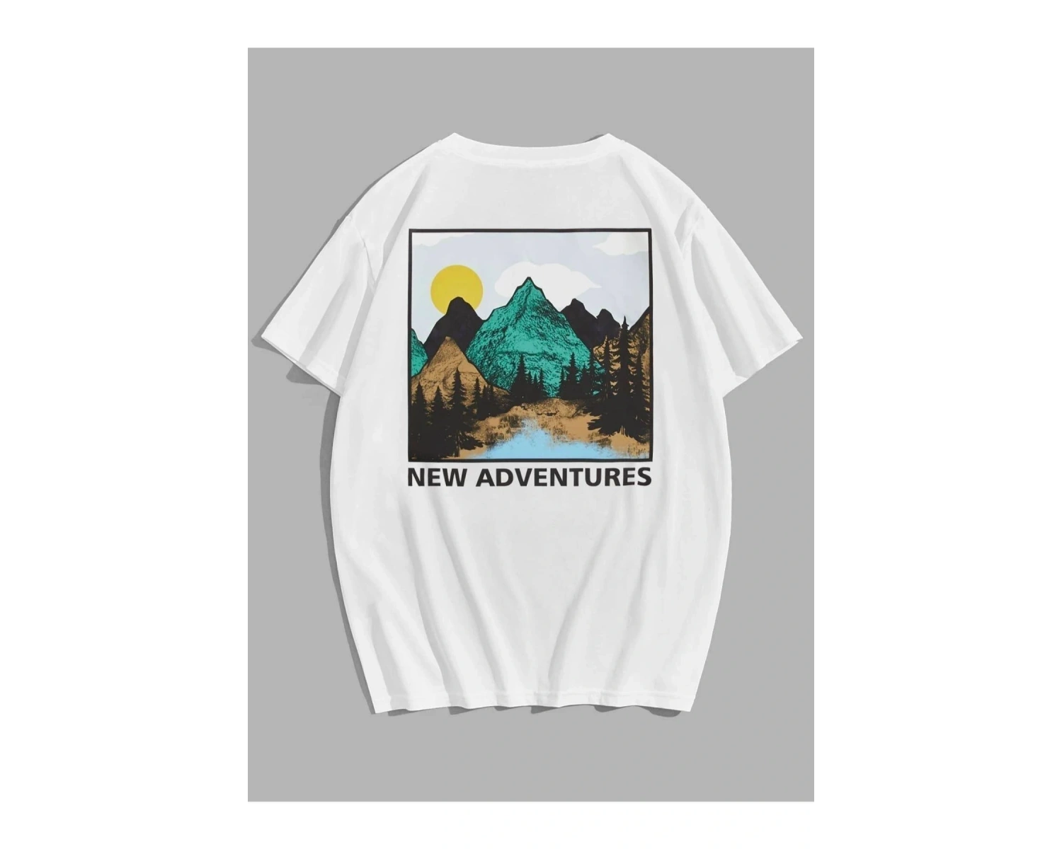 Erkek Beyaz Mountaın Baskılı Bisiklet Yaka Tshirt