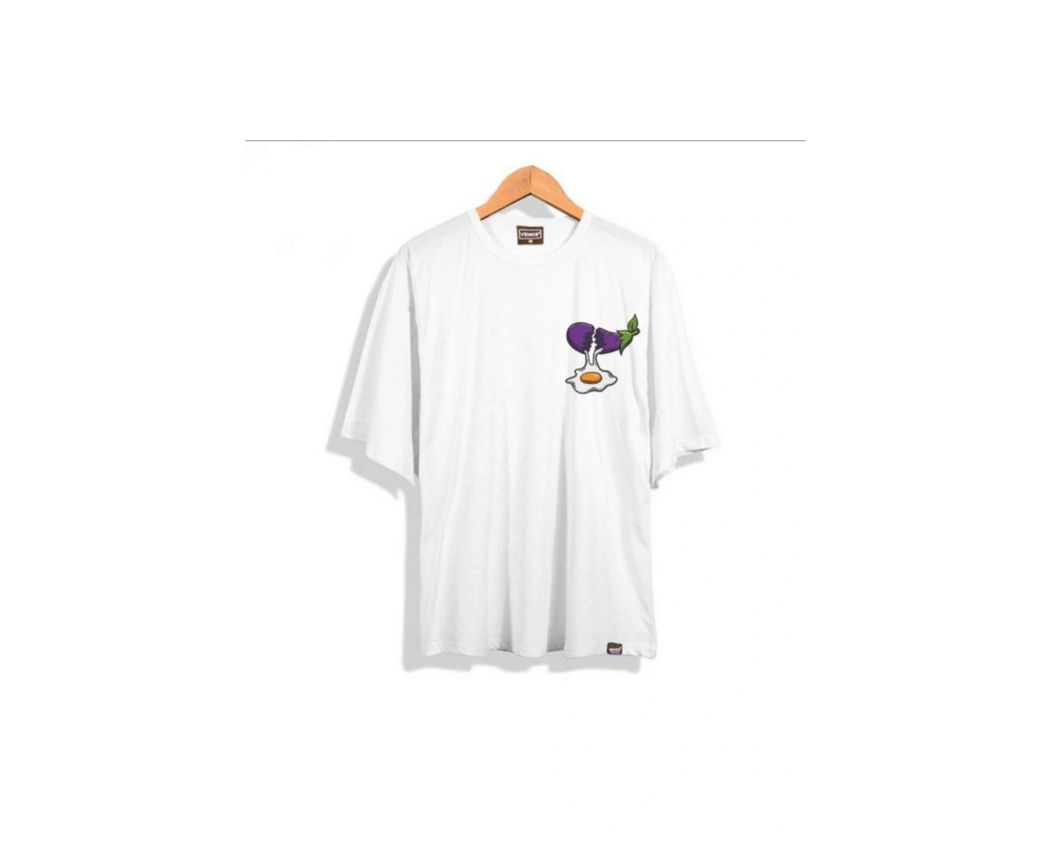 Erkek Beyaz Patlıcan Oversze Bisiklet Yaka Tshirt