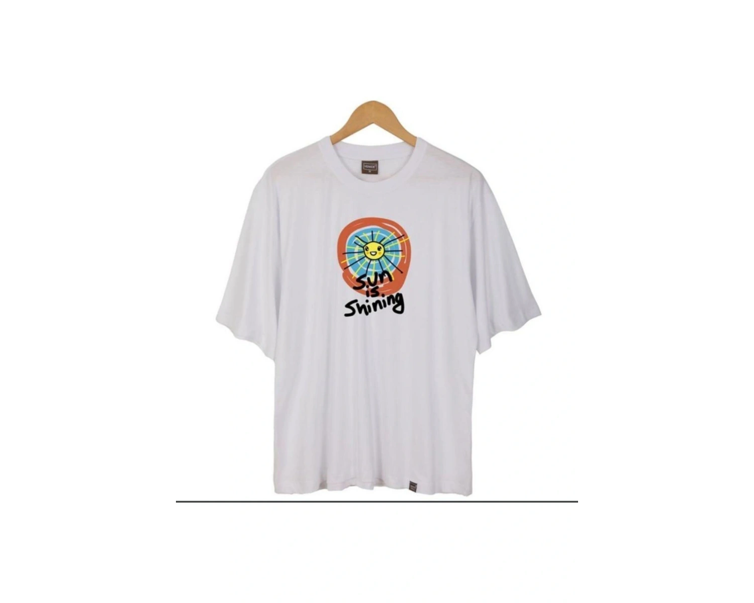 Erkek Beyaz Sun Is Shining Oversze Bisiklet Yaka Tshirt