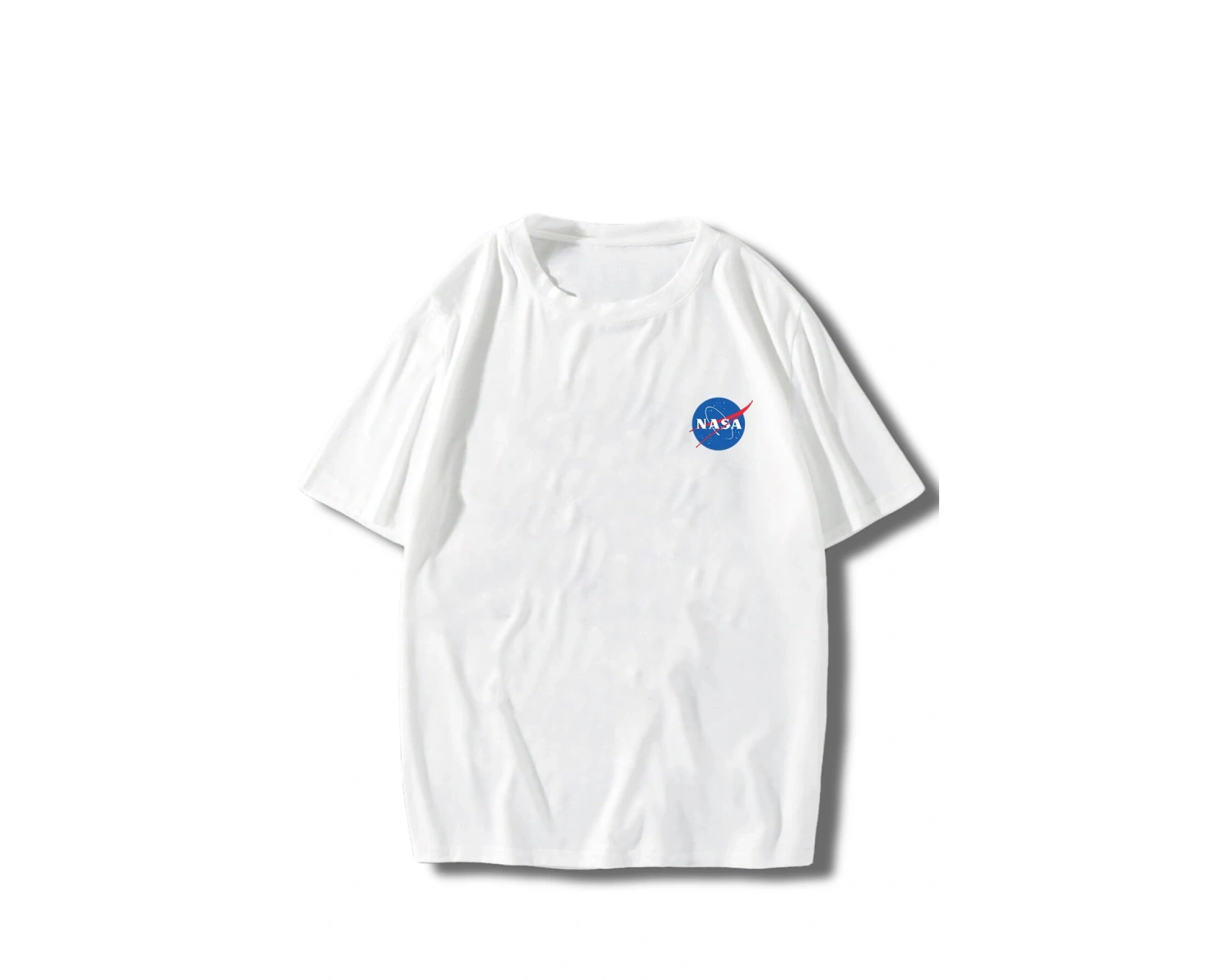 Erkek Beyaz T-shirt Nasa Logo Baskılı Oversize Tişört