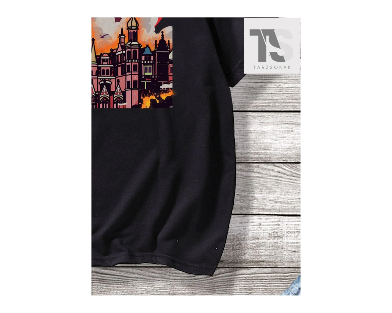 Erkek Binası ve Japonca Harf Grafikli Tişört