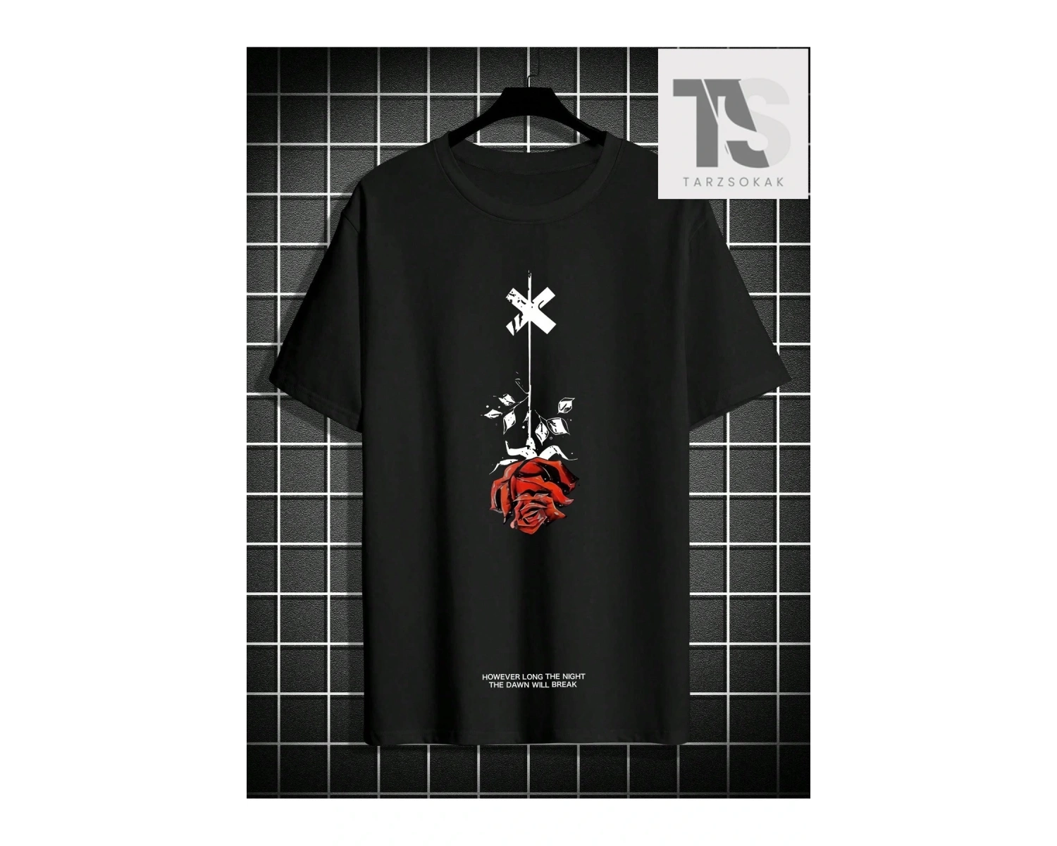 Erkek Büyük Beden Çiçek Desenli Düşük Omuz Kollu Tişört