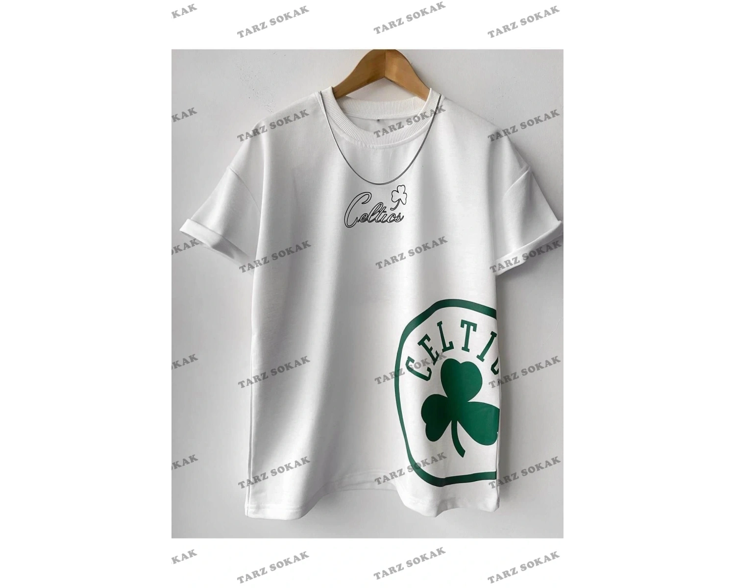 Erkek Celtic Baskılı Pamuklu Bisiklet Yaka Kısa Kollu Oversize