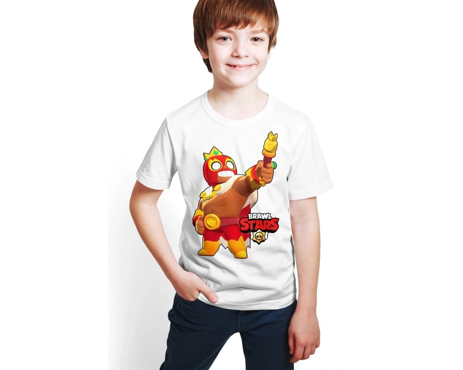 Erkek Çocuk Beyaz T-shirt Brawl Stars - El Primo - Dijital Baskılı
