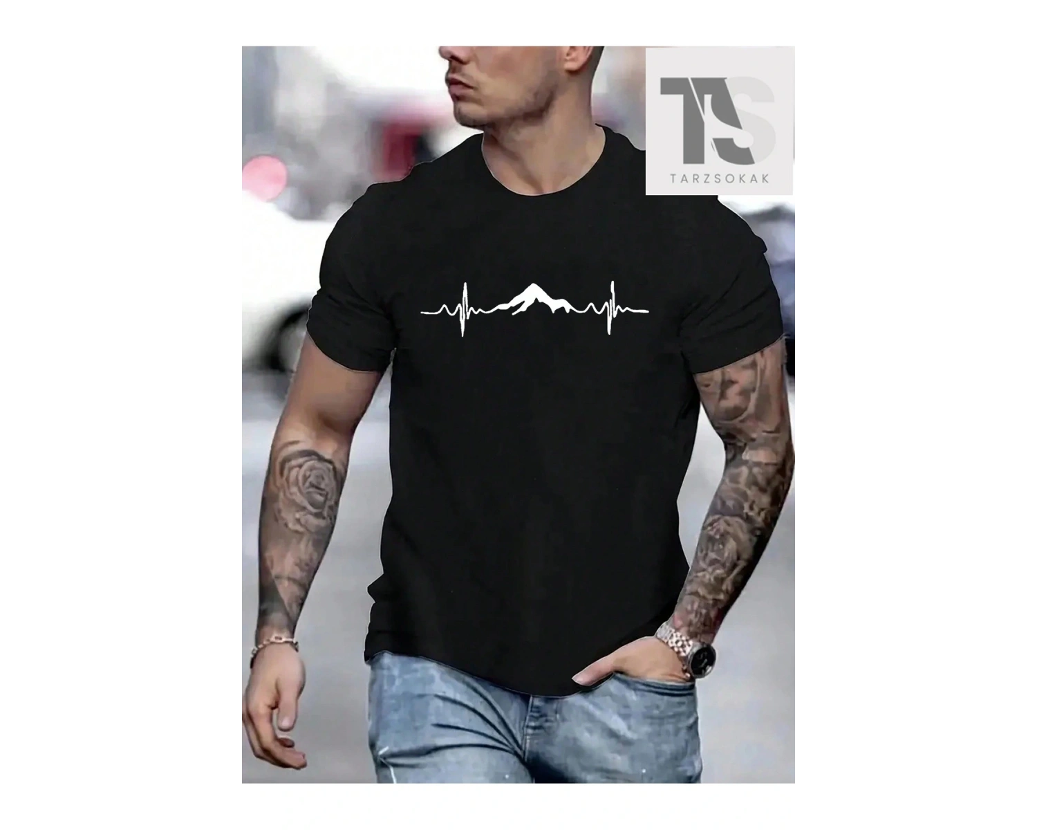 Erkek Dağ Baskılı Tişört