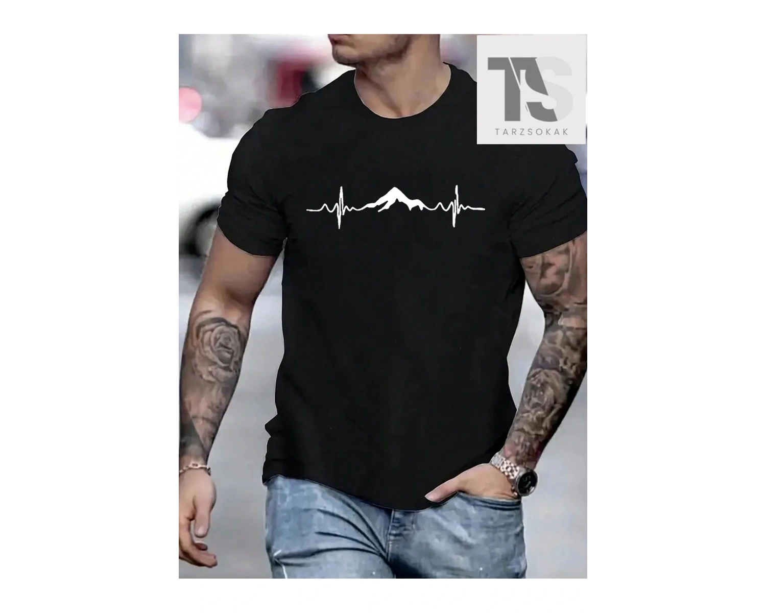 Erkek Dağ Baskılı Tişört