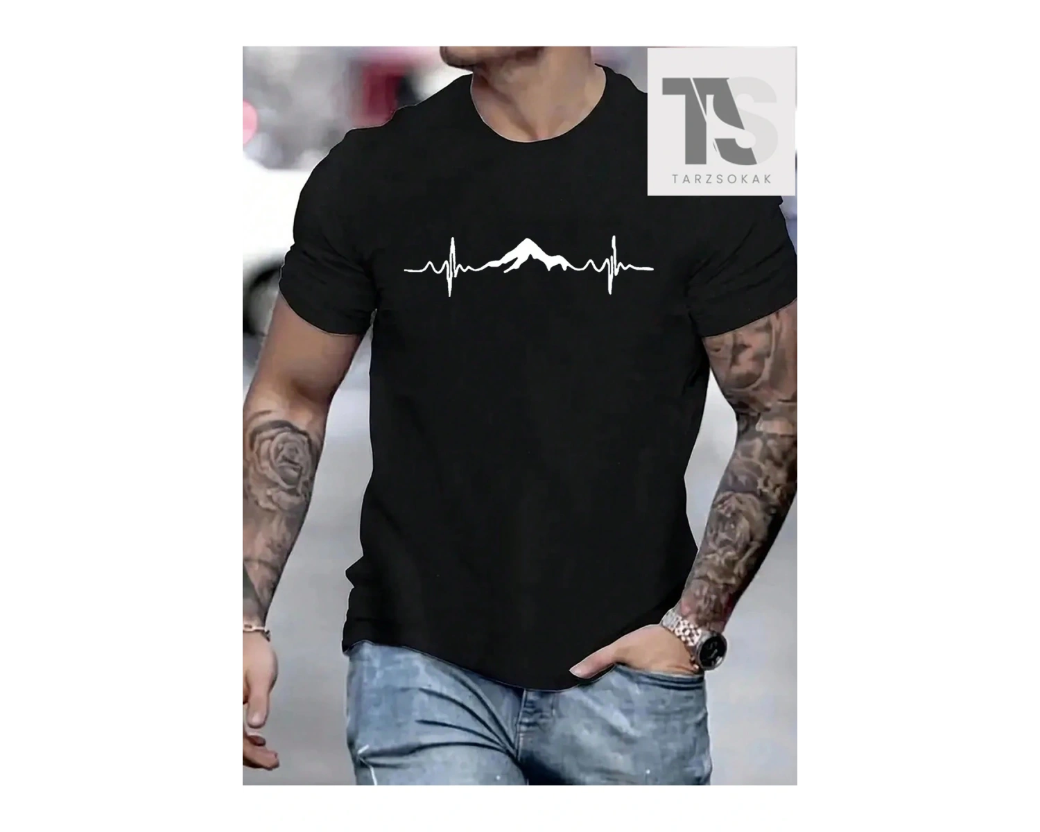 Erkek Dağ Baskılı Tişört